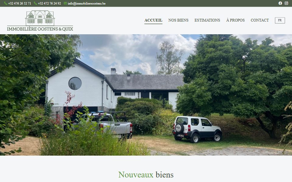 Page d'accueil du site Immobilière Oostens