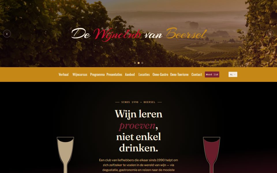 Page d'accueil du site Wijnclub Beersel